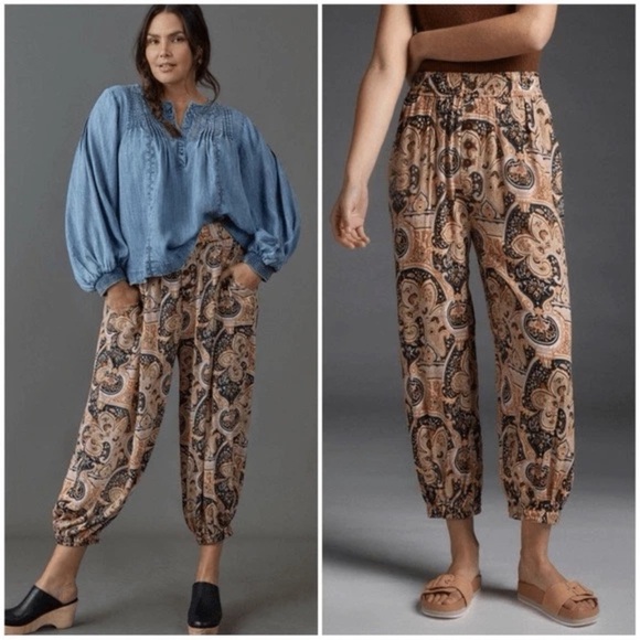 Anthropologie Odette Paisley Printed Soft Joggers harem pants Petite short boho - Picture 1 of 12